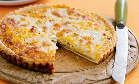 Corn, chive and cheese quiche