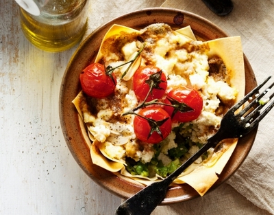 Ricotta, pea and blue cheese lasagne pots