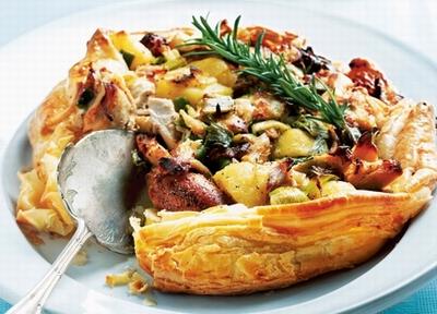 Chicken, chorizo & potato pie