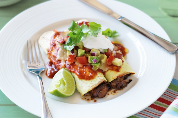 Chicken enchiladas with lime and avocado salsa