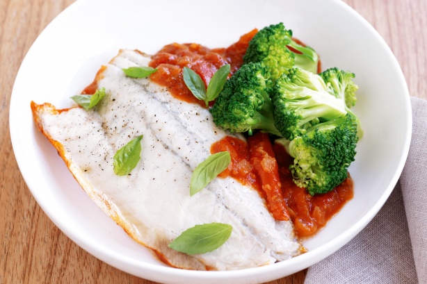 Baked fish with tomato caper sauce