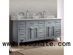 72 Grey Double Sink Louvered Vanity Unit For Bathroom