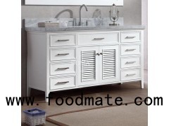 60 Inch White Bathroom Vanity Country Cottage Style With Marble Top