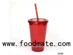 Cold Drink Tumbler Double Wall Insulated Plastic With Straw 16oz. Capacity Clear Color