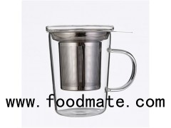 Heat Resistant Christmas Promotional Gift Borosilicate Glass Tea Mug With Stainless Steel Infuser