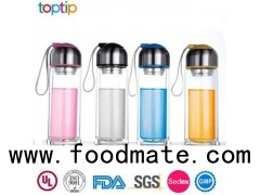 Double Wall Glass Water Bottle Stainless Steel Cap