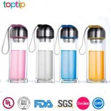 Double Wall Glass Water Bottle Stainless Steel Cap